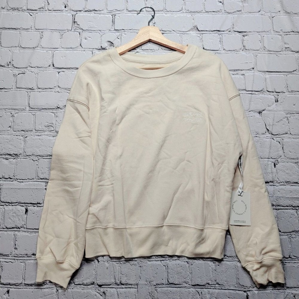 Wellbeing Being Well Goldie Cotton Sweatshirt In Bone White Cream NWT Size M